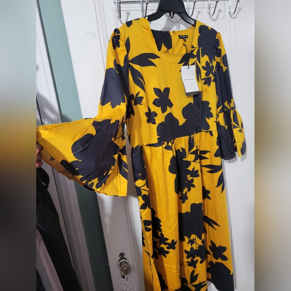 Who What Wear Yellow and Black Bell Sleeve Sundress